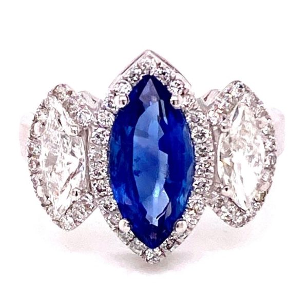 Blue Sapphire and Diamond Trio Ring
