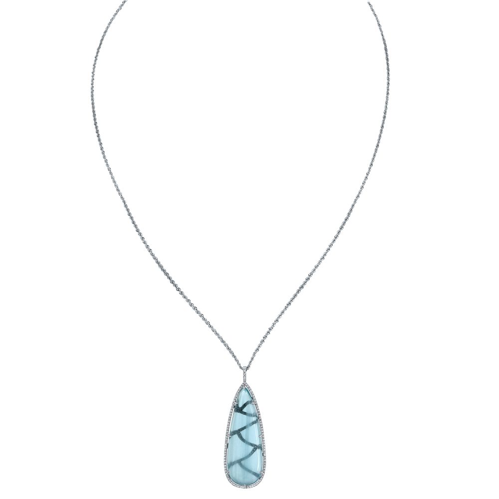 Aquamarine Cobachon Drop Necklace