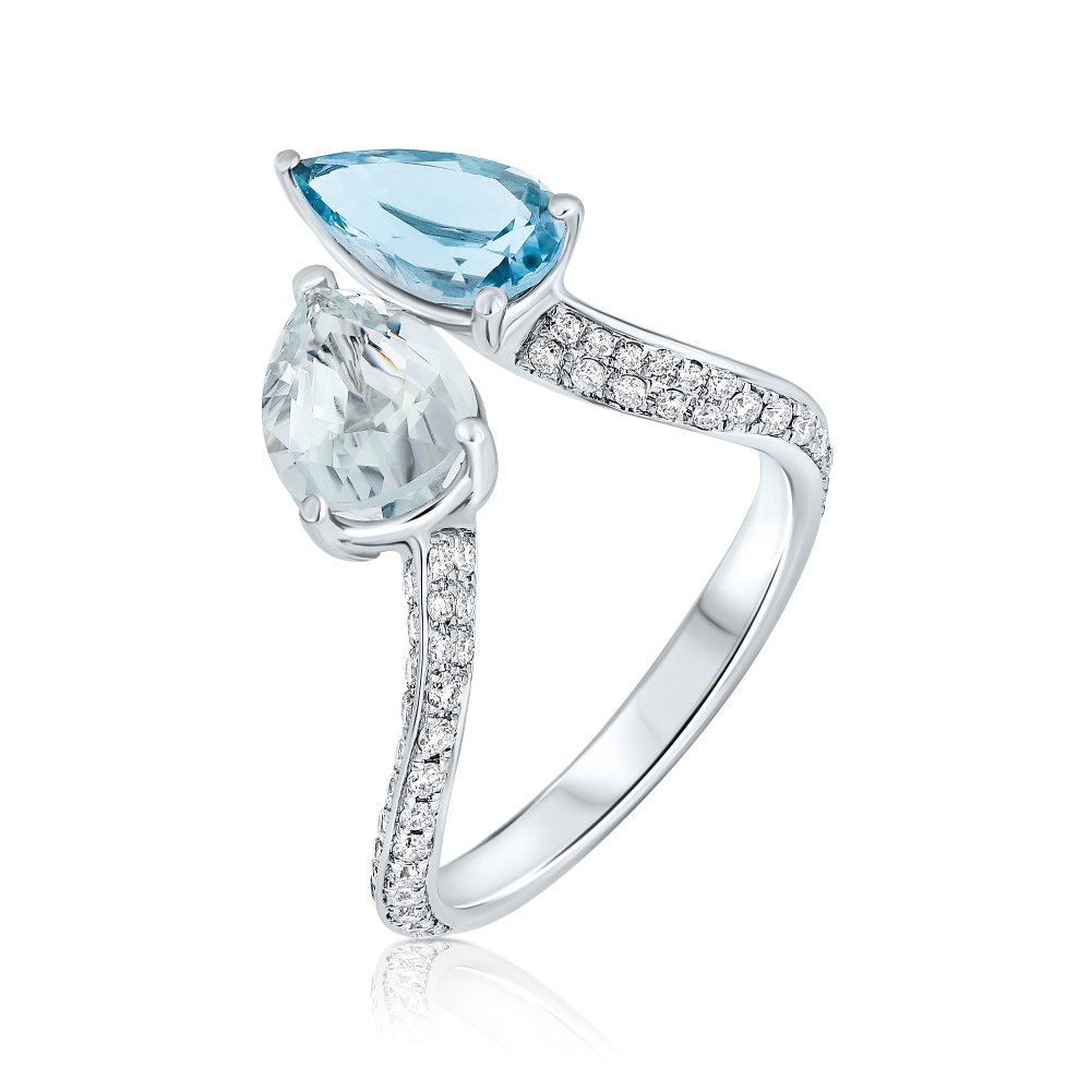 aquamarine and diamond open ring