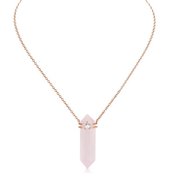 rose quartz and diamond crystal necklace