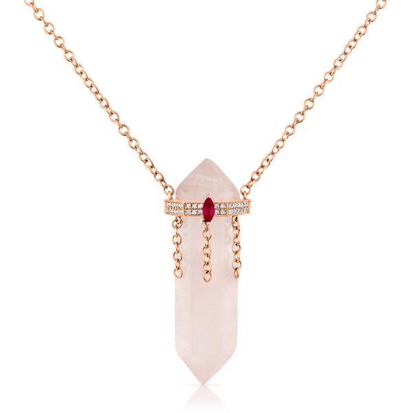 rose quartz crystal and marquise shape ruby