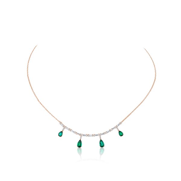pear shape emerald and bagguette shape diamonds necklace