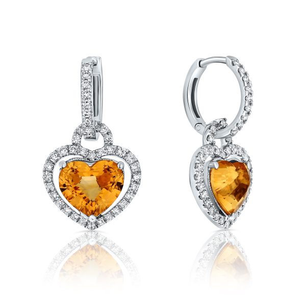 heart shape citrine and diamonds earrings