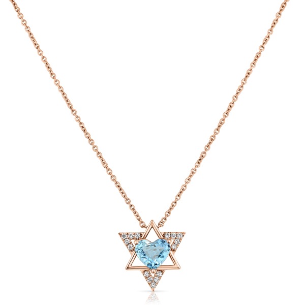aquamarin heart shape and diamonds 'star of david' necklace