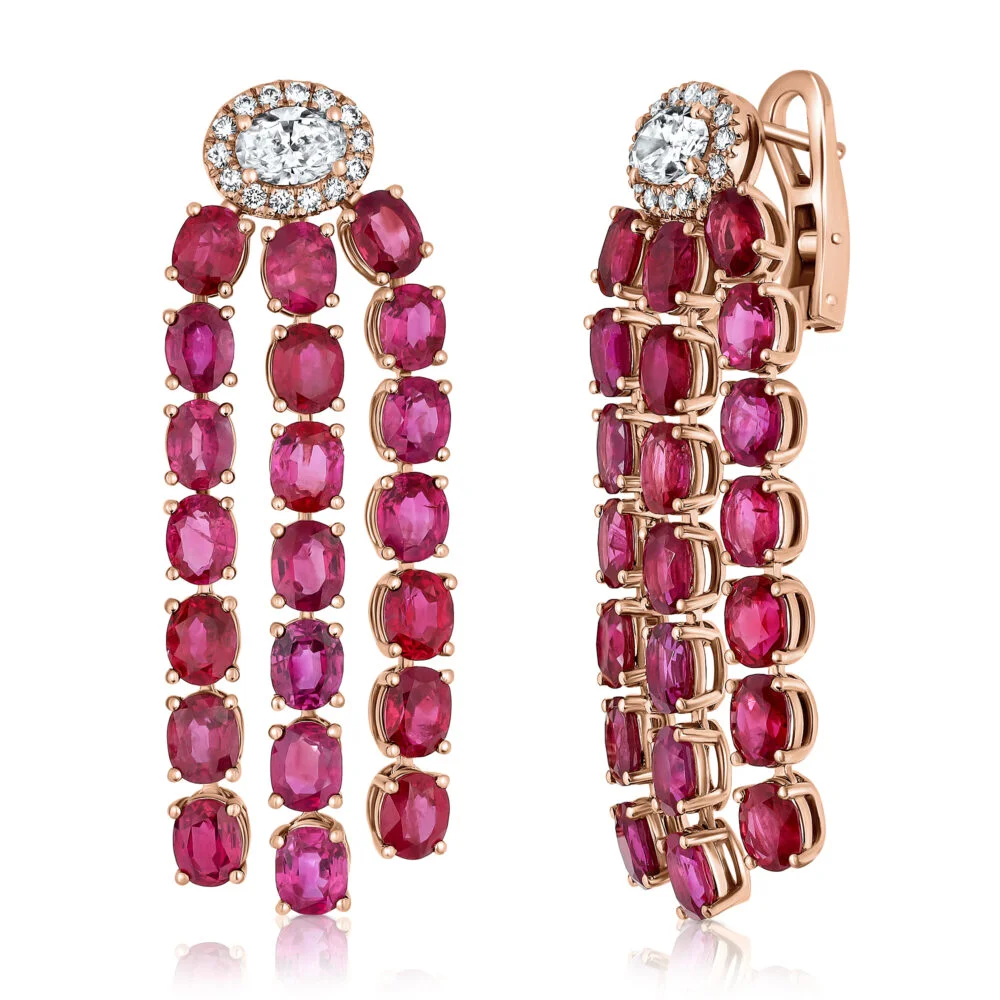 oval shape ruby and diamonds earrings