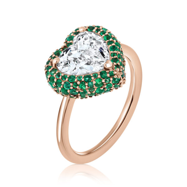 heart diamond and emeralds ring