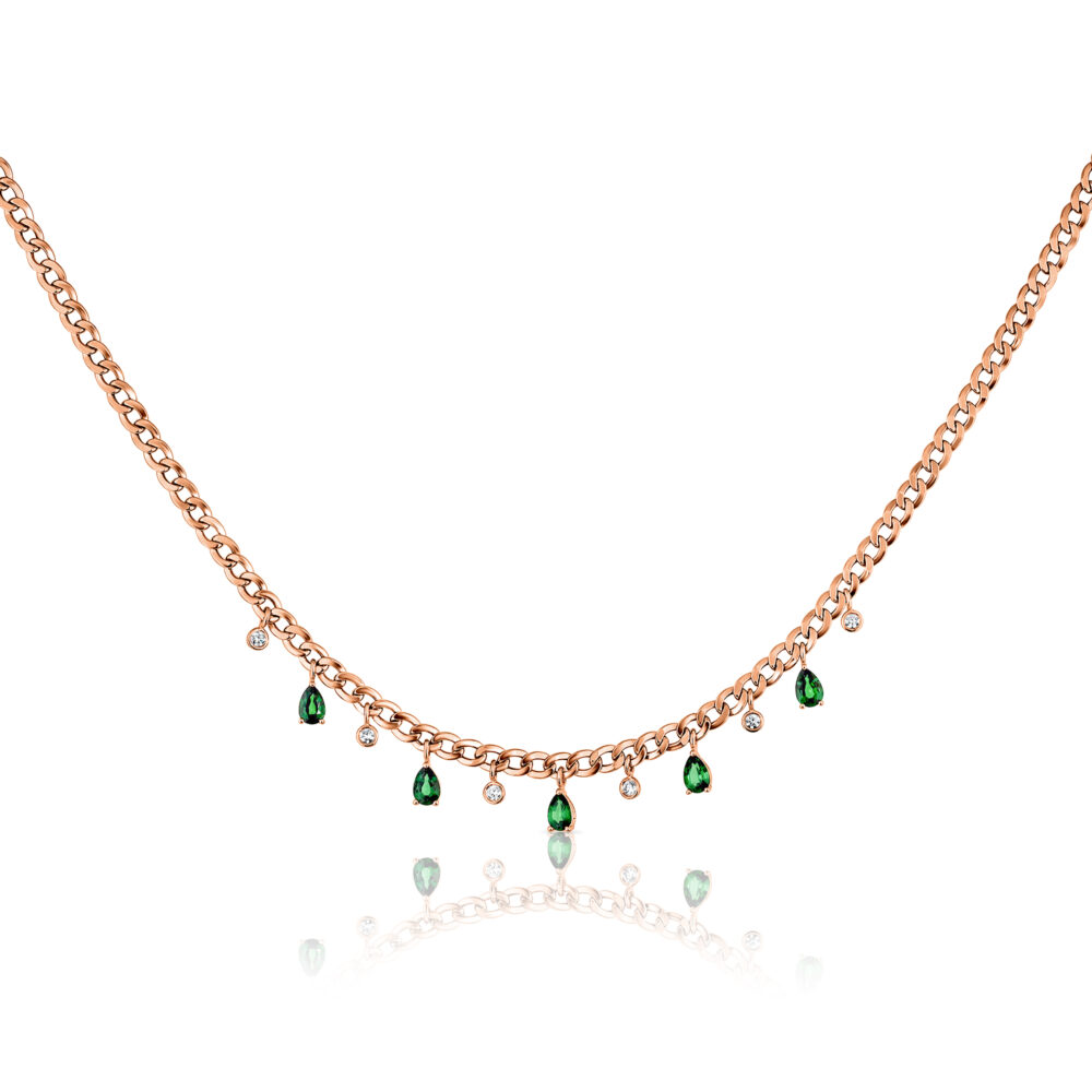 green garnet and diamonds chain necklace
