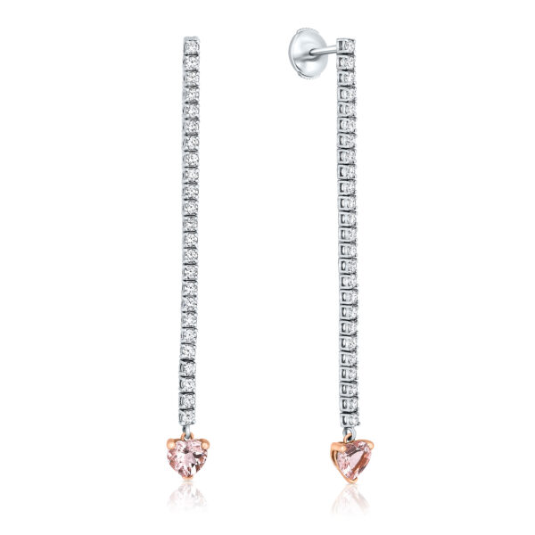 Tennis diamond earrings with heart shape Morganite